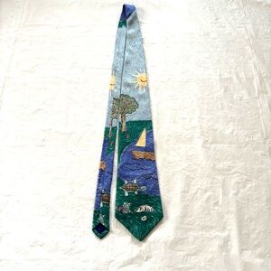 NWOT Save The Children Multicolor turtle Sun Sailboat Nautical hand drawn Tie.